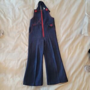 Braun VINTAGE childs faux denim overalls one piece blue red full zip Size 3T/4T
